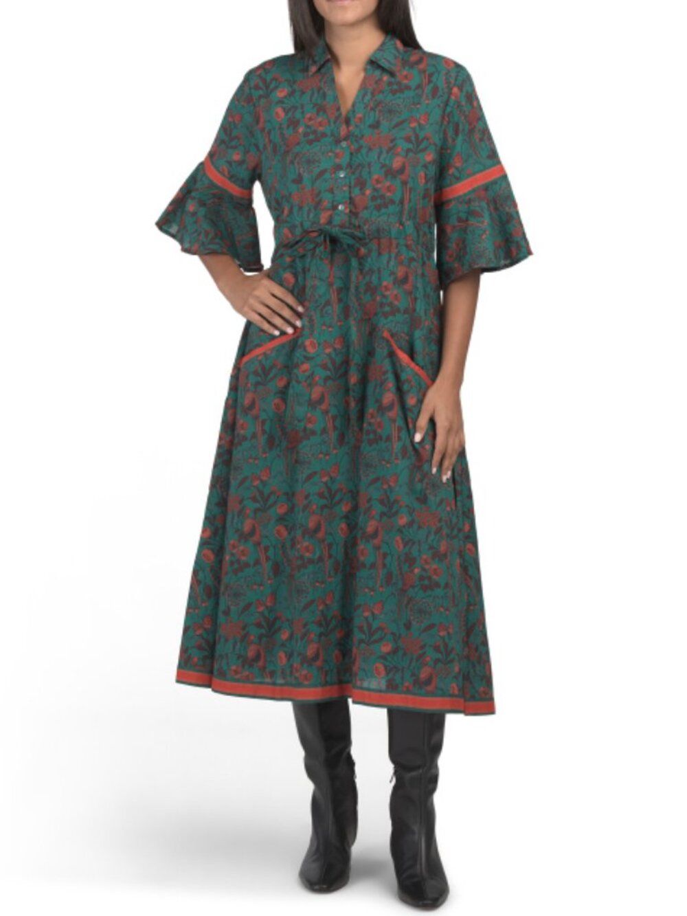 ISLAPAYAL Cape Print Midi Dress